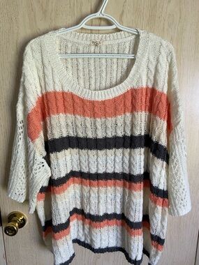 POL Crochet Open knit Striped Summer Sweater Oversized Medium